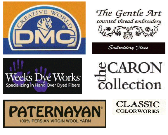 Threads from Weeks Dye Works, DMC, Gentle Art, Caron Collection, Classic Colorworks & Paternayan