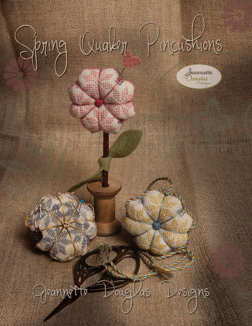 Spring Quaker Pincushion - Pink Flower by Jeannette Douglas Designs