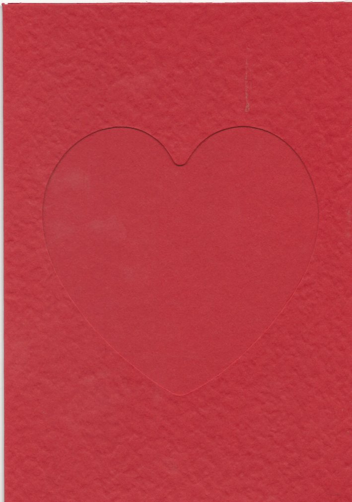 PK011-49 Red Double Fold embossed with Medium Heart Aperture.  Pack of 5 Cards
