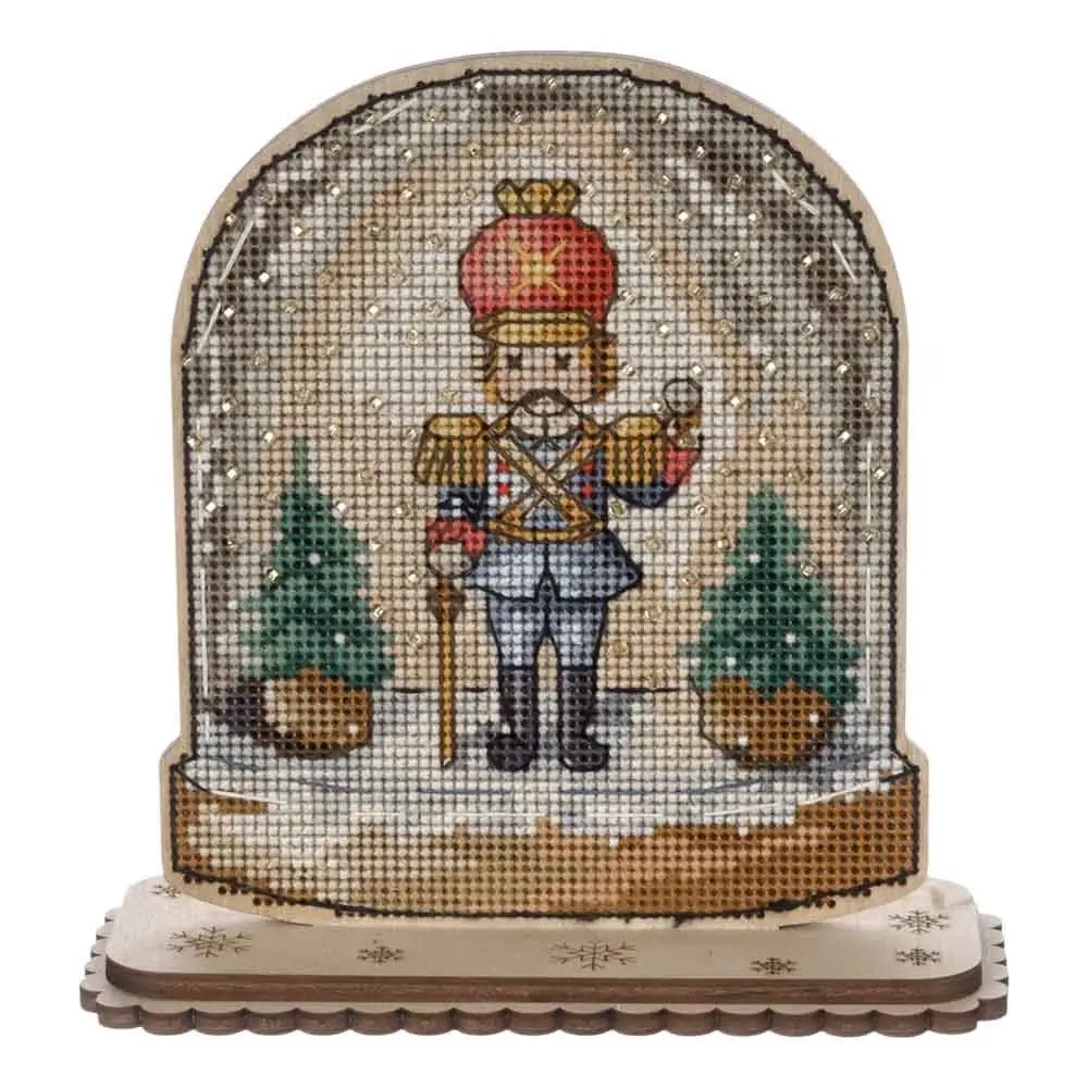 FLK-048 Nutcrackers Snow Globe - Cross stitch Kit - 11cm x 13cm by Woodland Crafts