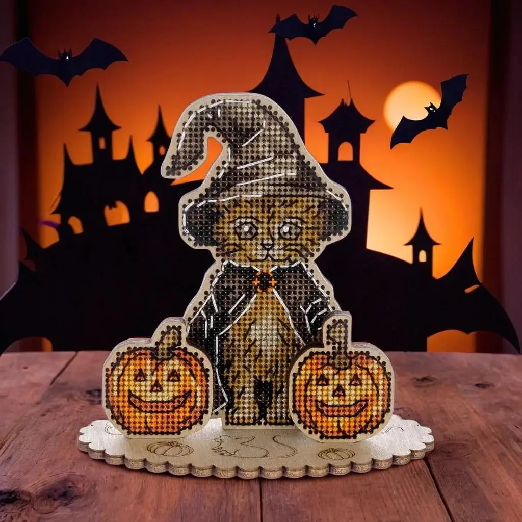 FLW-060 Halloween Cat Cross Stitch kit - 11cm x 12.5cm by Wonderland Crafts