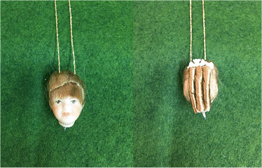 No 13  Official Porcelain Dolls head for Cross n Patch Angel patterns. Light brown hair in 3 ringlets with white ribbon. 