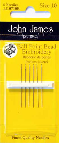 John James Needles - Size 10 - Ballpoint Bead Embroidery - 6 Pieces