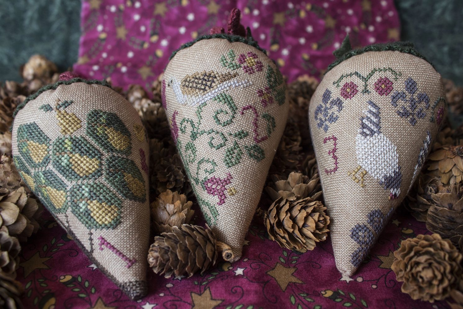 Part 1 -  The Partridge, Turtle Doves and French Hens.The 12 Days of Christmas  by Erica Michaels Needlework Designs