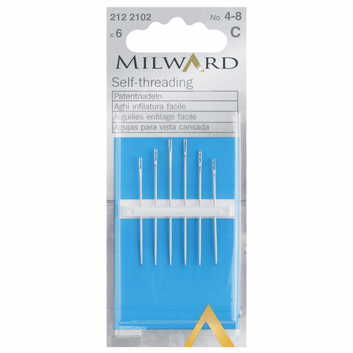 Size.4-8 Self-Threading : 6 Pieces Hand Sewing Needles by Milward 