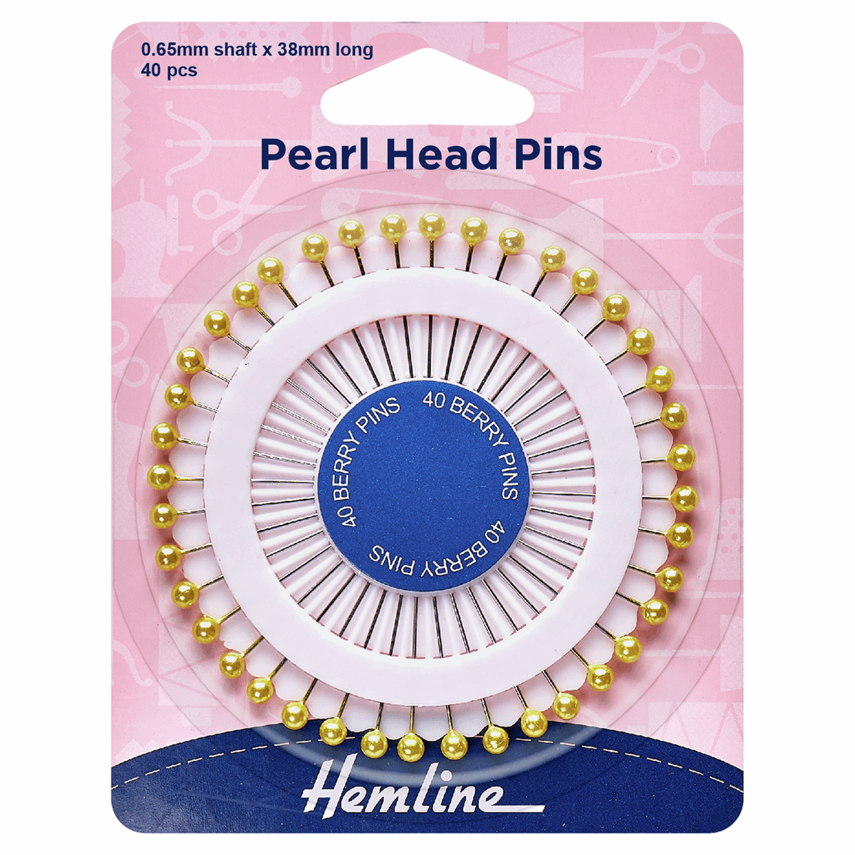 Pins: Pearl Head: Assorted: 38mm: Gold: 40 Pieces by Hemline 