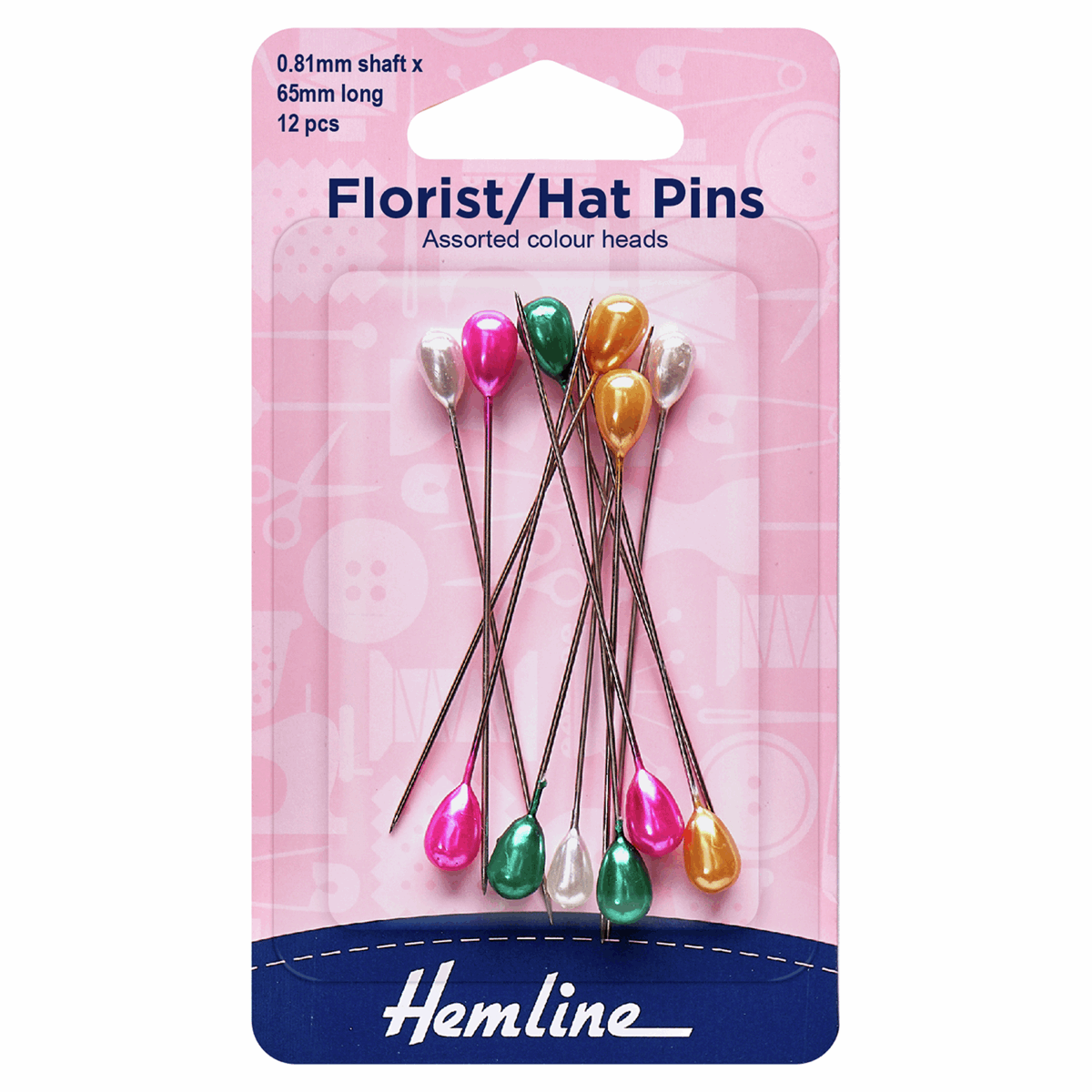 Pins: Florist/Hat: Multi-Coloured: 65mm: 12 Pieces by Hemline