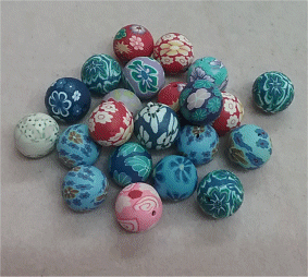 Polymer Fimo Clay : Round Beads 14mm Approximately : Flower/Designs : Mixed colours
