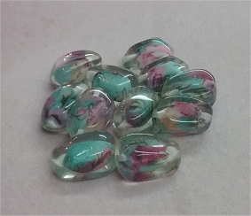 Turquoise/ Floral : Brown : Approximately 30mm x 20mm