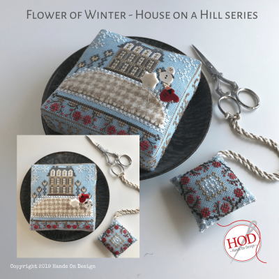  HD - 197 - House on a  Hill : Flower of Winter - Pincushion & Fob by Hands on Designs