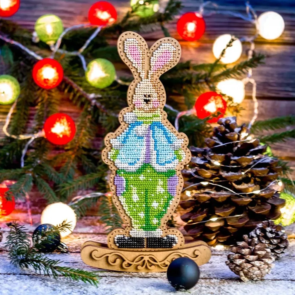 FLK-290 – Rocking Ornament “Springtime Bunny" (Double-Sided) Wooden Bead Kit by Wonderland Crafts 