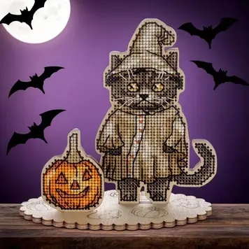 FLW-058 Halloween Cat Cross Stitch kit - 10cm x 11cm by Wonderland Crafts