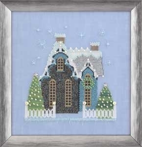 NC163 Little Snowy Blue Cottage - Snow Globe Village Series by Nora Corbett -  