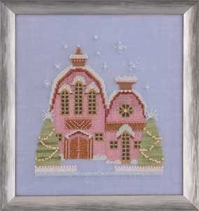 NC162 Little Snowy Pink Cottage - Snow Globe Village Series by Nora Corbett   