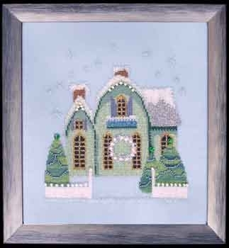 NC159 Little Snowy Green Cottage - Snow Globe Village Series by Nora Corbett - 