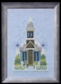 NC158 Little Snowy Blue Church - Snow Globe Village Series by Nora Corbett 