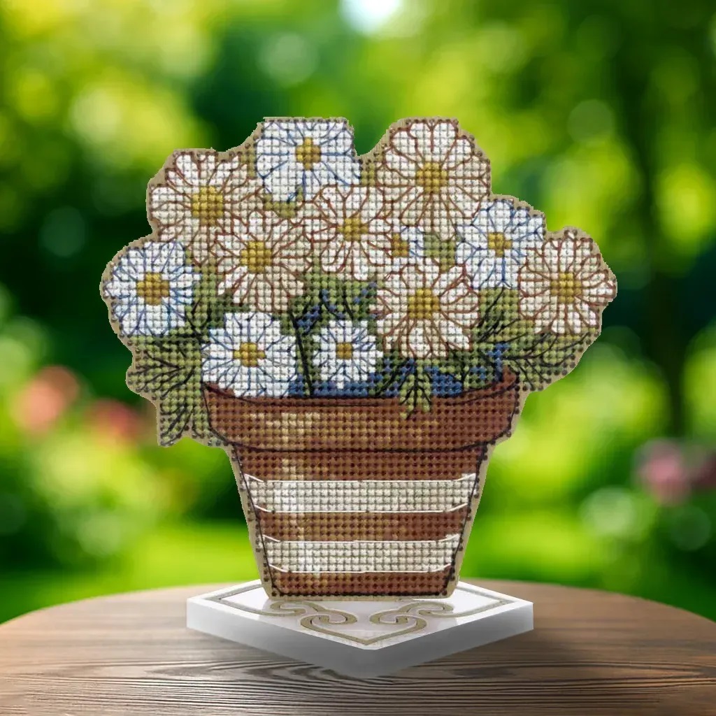FLW-076– “Daisies” Wooden Cross-Stitch Kit by Wonderland Crafts 