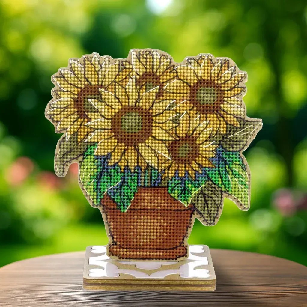 FLW-075 – “Sunflower” Wooden Cross-Stitch Kit by Wonderland Crafts 