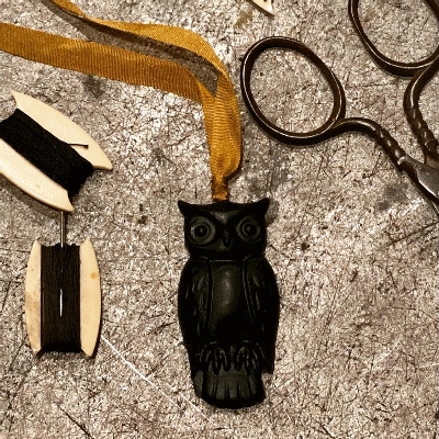  Little Hanging Owl -  Black Waxer by  Stacy Nash Primitives 