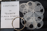 Fancy Yarn - 10 Tear drop Acrylic Bobbins with 2" metal ring