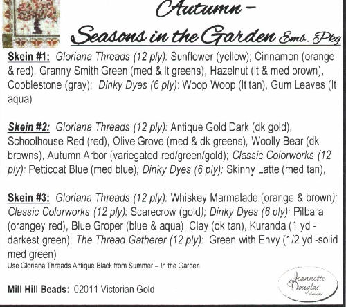 Jeannette Douglas Designs - Autumn - Seasons in the Garden -Thread Pack  