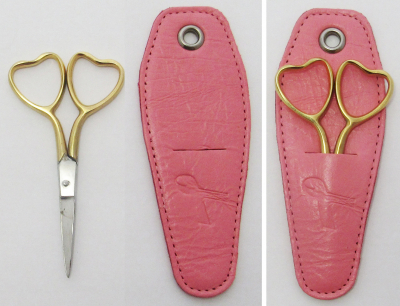TM237 - Heart Shaped Handles with Pink Leather Sheath - Embroidery Scissors - 3.5" by Tamsco 