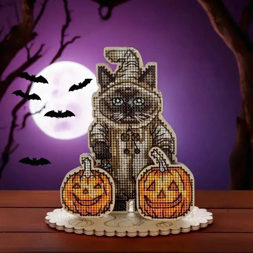 FLW-059 Halloween Cat  Cross Stitch kit - 11cm x 13cm  by Wonderland Crafts