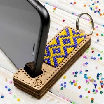 FLK-482 Phone Stand – Blue and Yellow - Wooden Bead Kit by Wonderland Crafts 