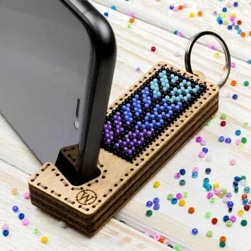 FLK-490 Phone Stand – Lilac and Light Blue - Wooden Bead Kit by Wonderland Crafts 