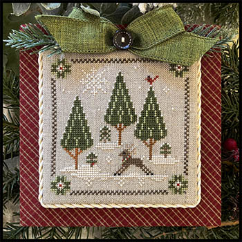 Little House Needlework -  6 - In The Woods Deer - Log Cabin  