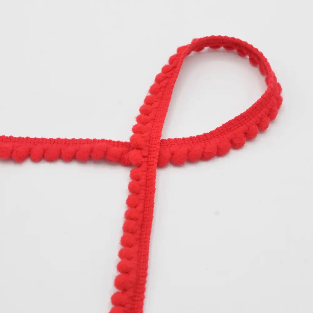QT - Pom Pom Ribbon - Red 515 - 6mm  Per Meters