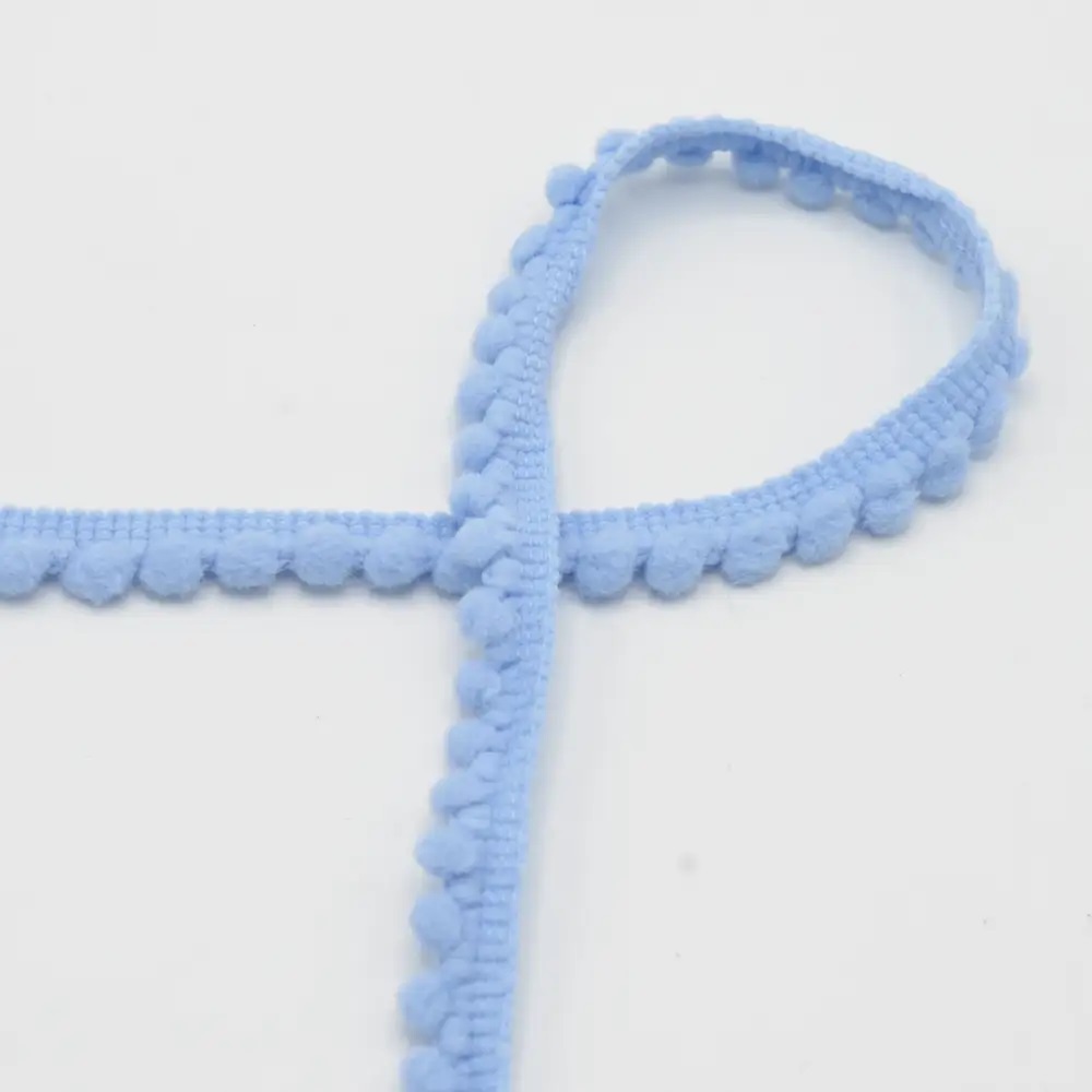 QT - Pom Pom Ribbon - Baby Blue 500  - 6mm  Per Meters 