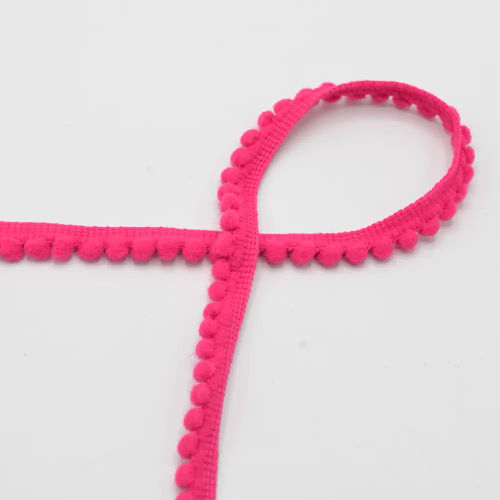 QT - Pom Pom Ribbon - Fuchsia 517 - 6mm  Per Meters  