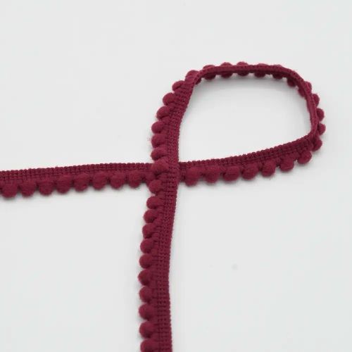 QT - Pom Pom Ribbon - Bordeaux 519 - 6mm  Per Meters