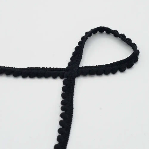 QT - Pom Pom Ribbon - Black 569 - 6mm  Per Meter