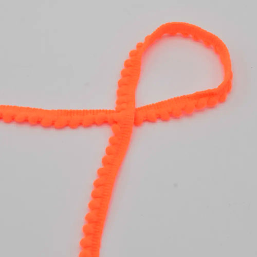 QT - Pom Pom Ribbon - Neon Orange 593 - 6mm  Per Meter 