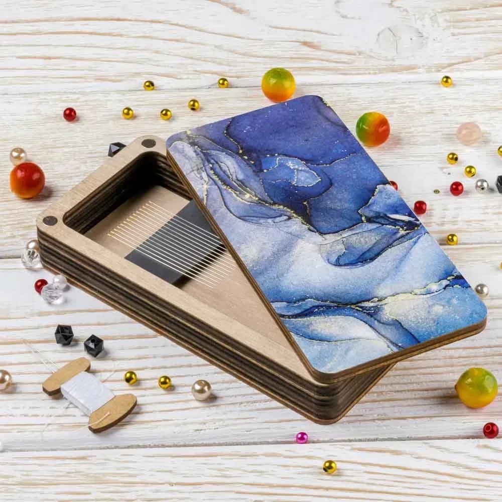 FLZB(N)138 Blue Marble  box - 15cm x 7cm x 3cm - Plywood ( Needles not included ) by Wonderland Crafts 