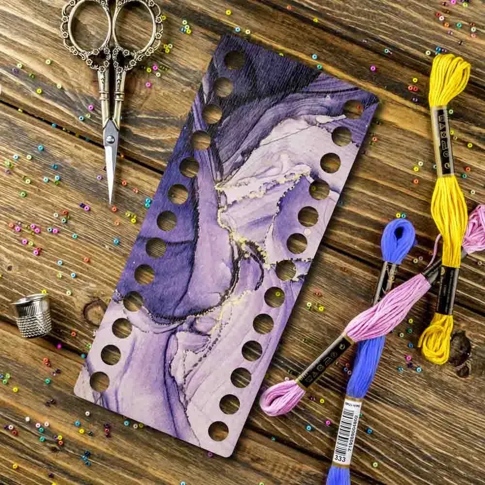 FLZ(P)-076 Purple Petals, Narrow Rectangular Thread organizer by Woodland Crafts 