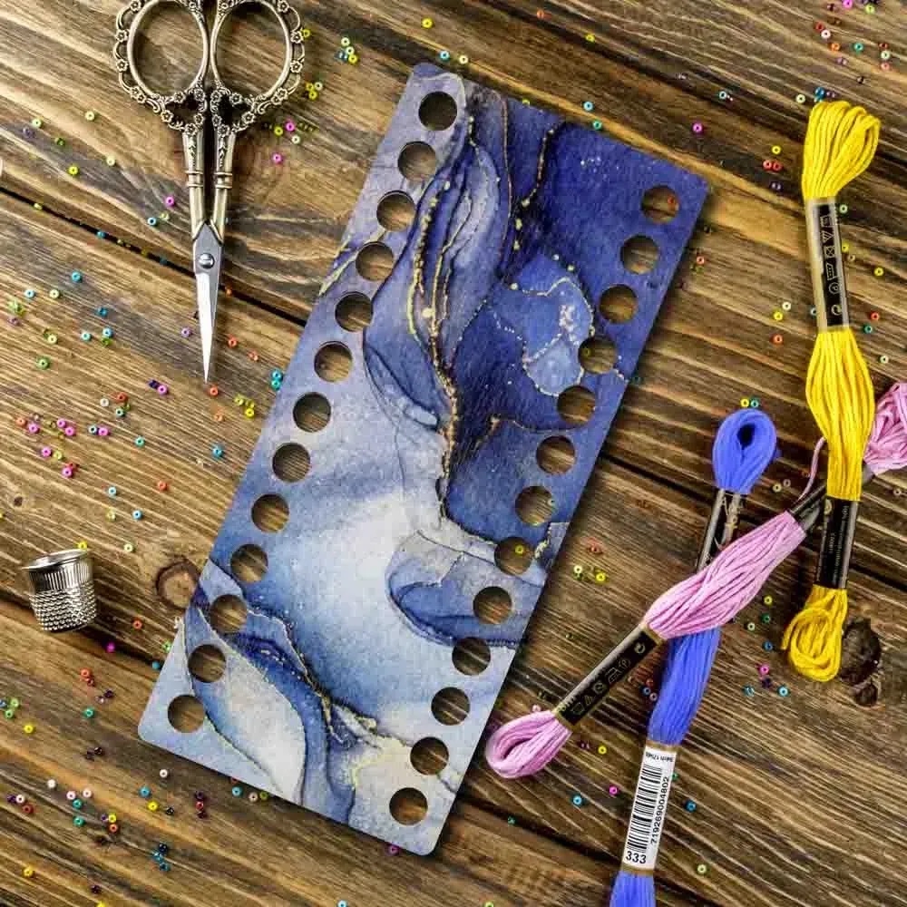 Woodland Crafts - FLZ(P)-068 Blue Marble, Narrow Rectangular Thread organizer 