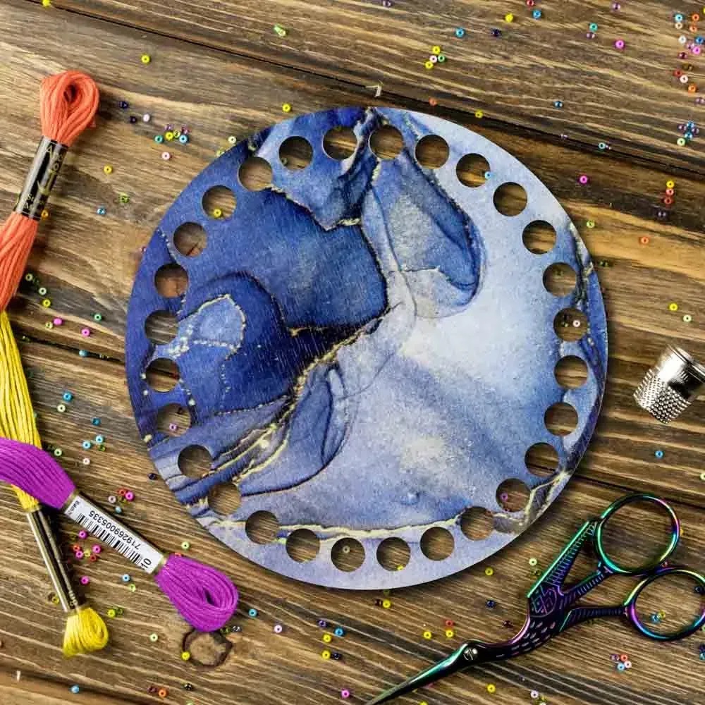 FLZ(P)-065 Blue Marble, Round Thread organizer  by Woodland Crafts