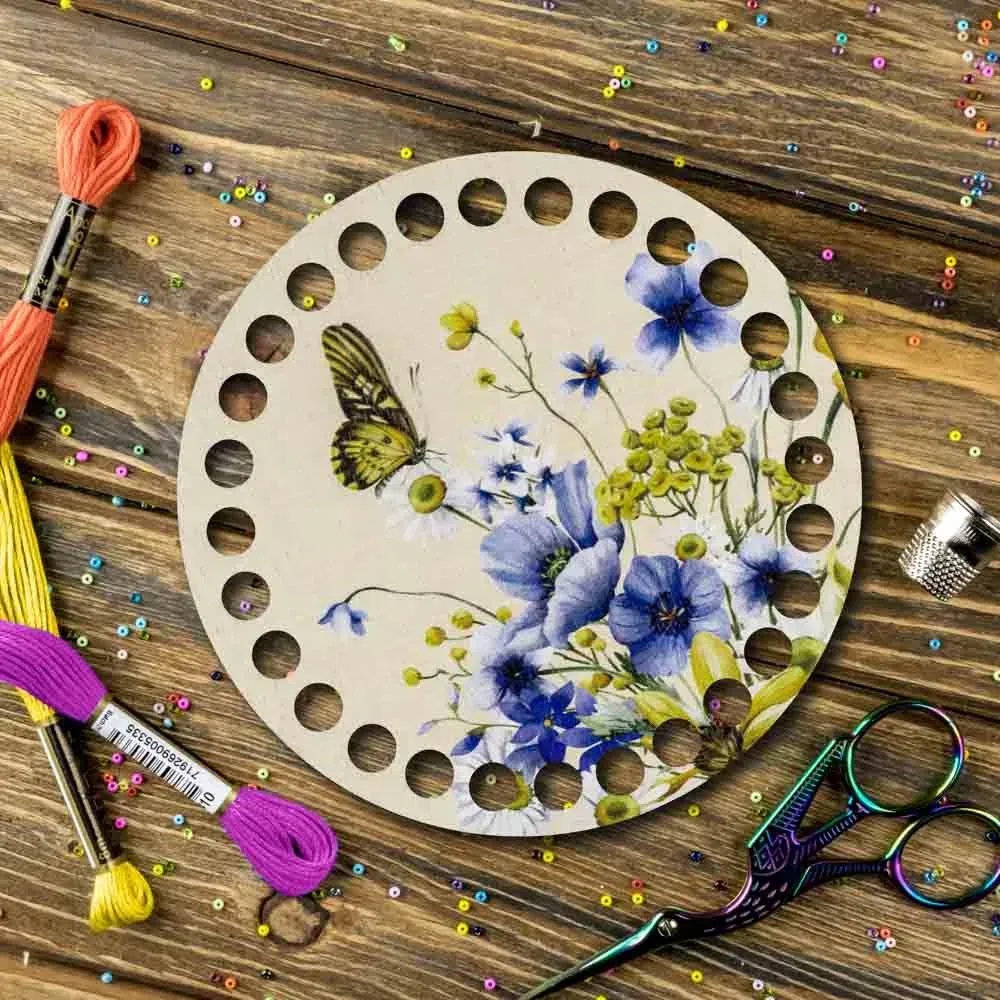 FLZ(P)-061 Wildflowers & Butterflies, Round Thread organizer  by Woodland Crafts