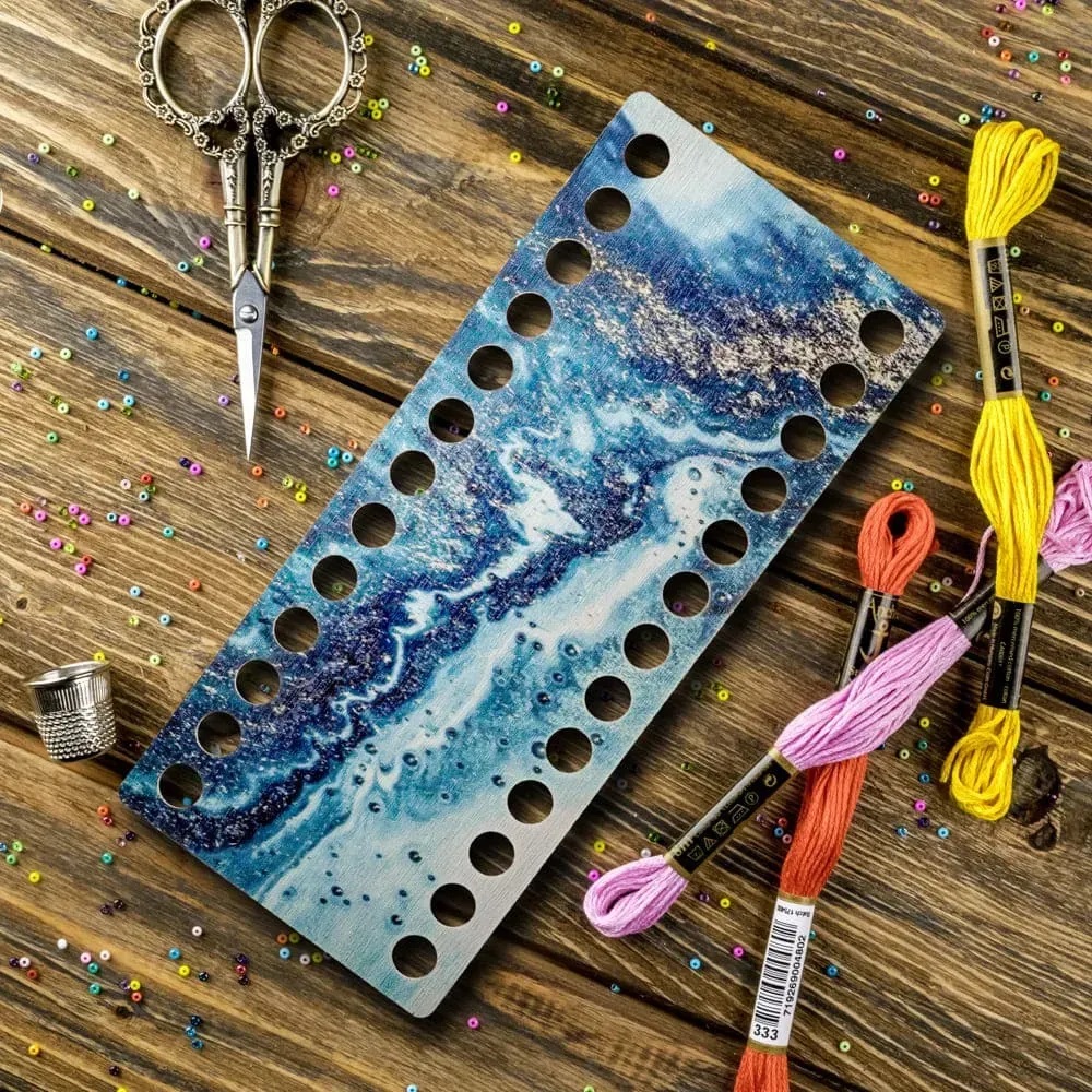 FLZ(P)-054 Blue & Gold Abstraction, Narrow RectangularThread organizer by Woodland Crafts  