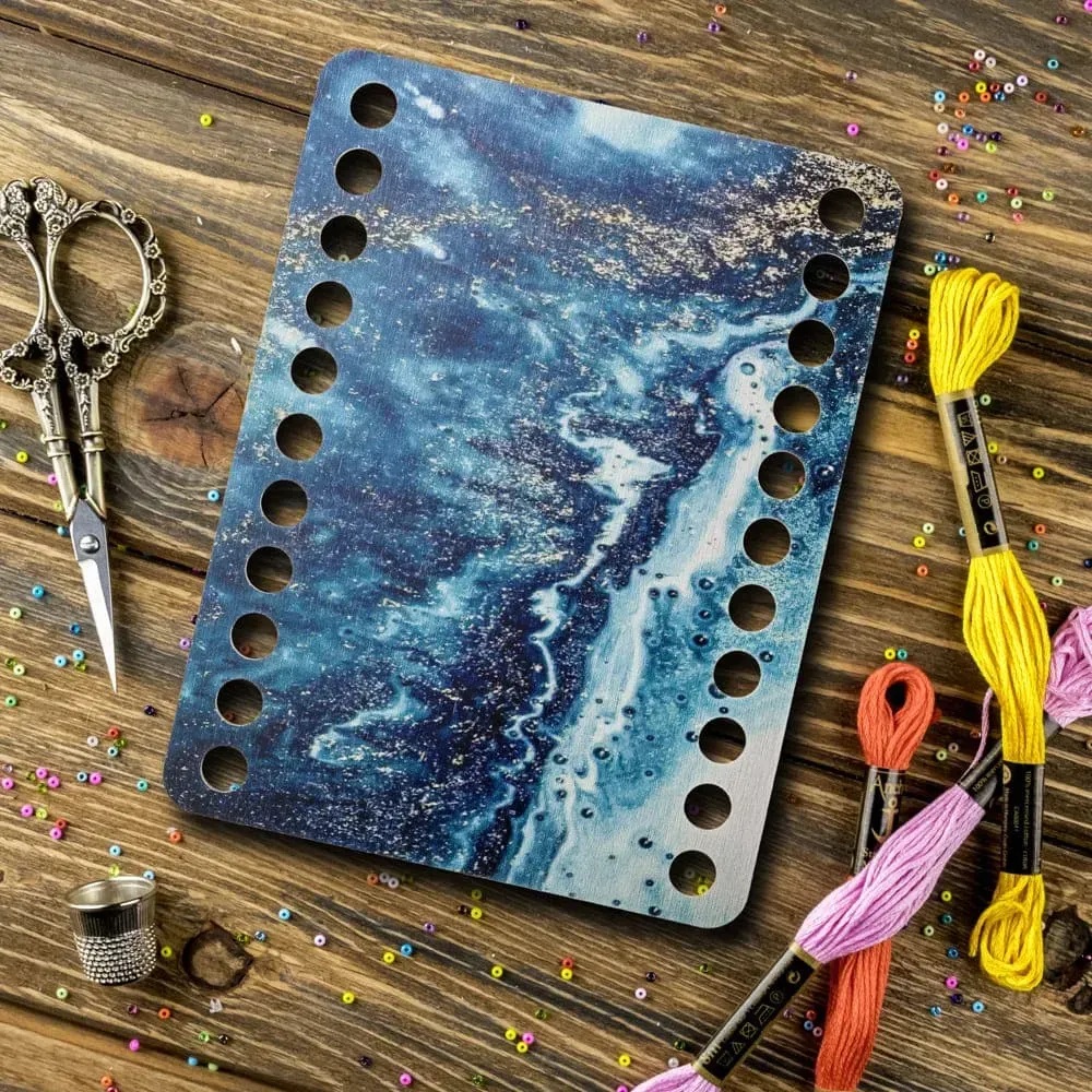  FLZ(P)-052  Blue & Gold Abstraction, Rectangular Thread organizer by Woodland Crafts  