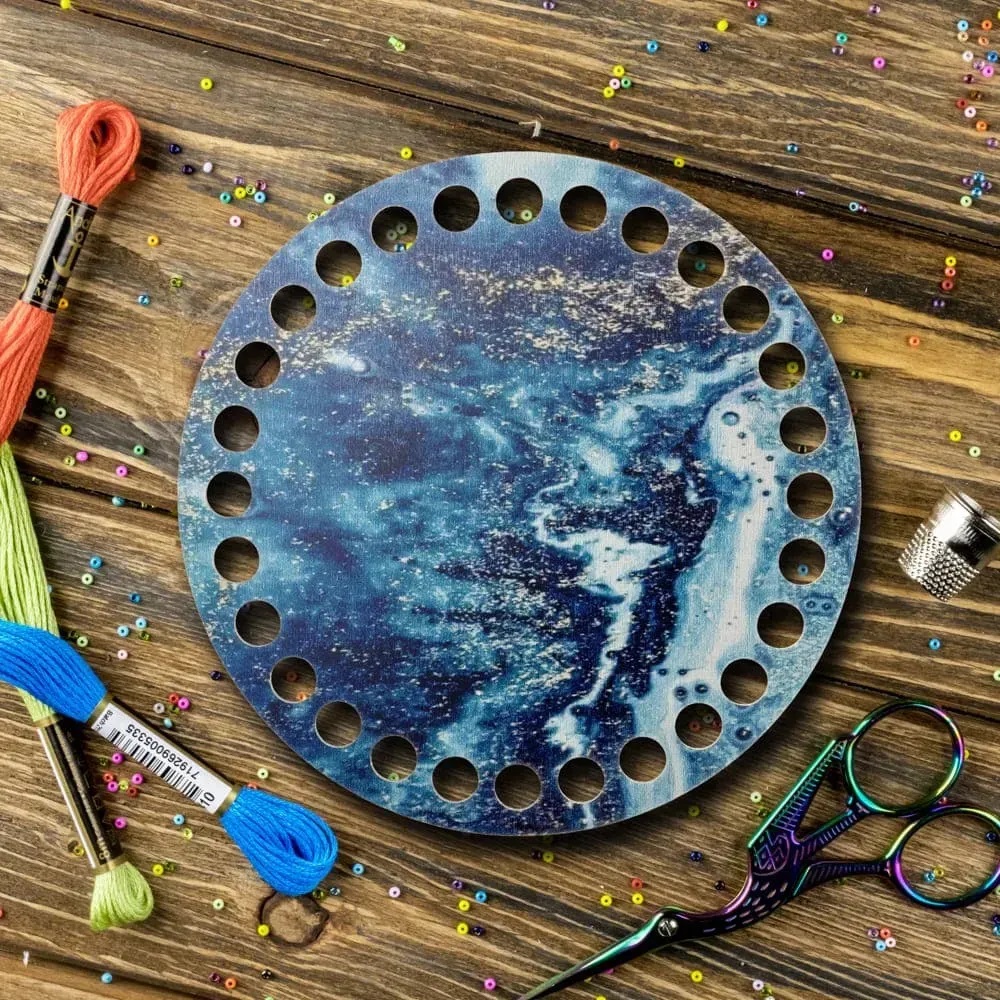 FLZ(P)-051 Blue & Gold Abstraction, Round Thread organizer  by Woodland Crafts 