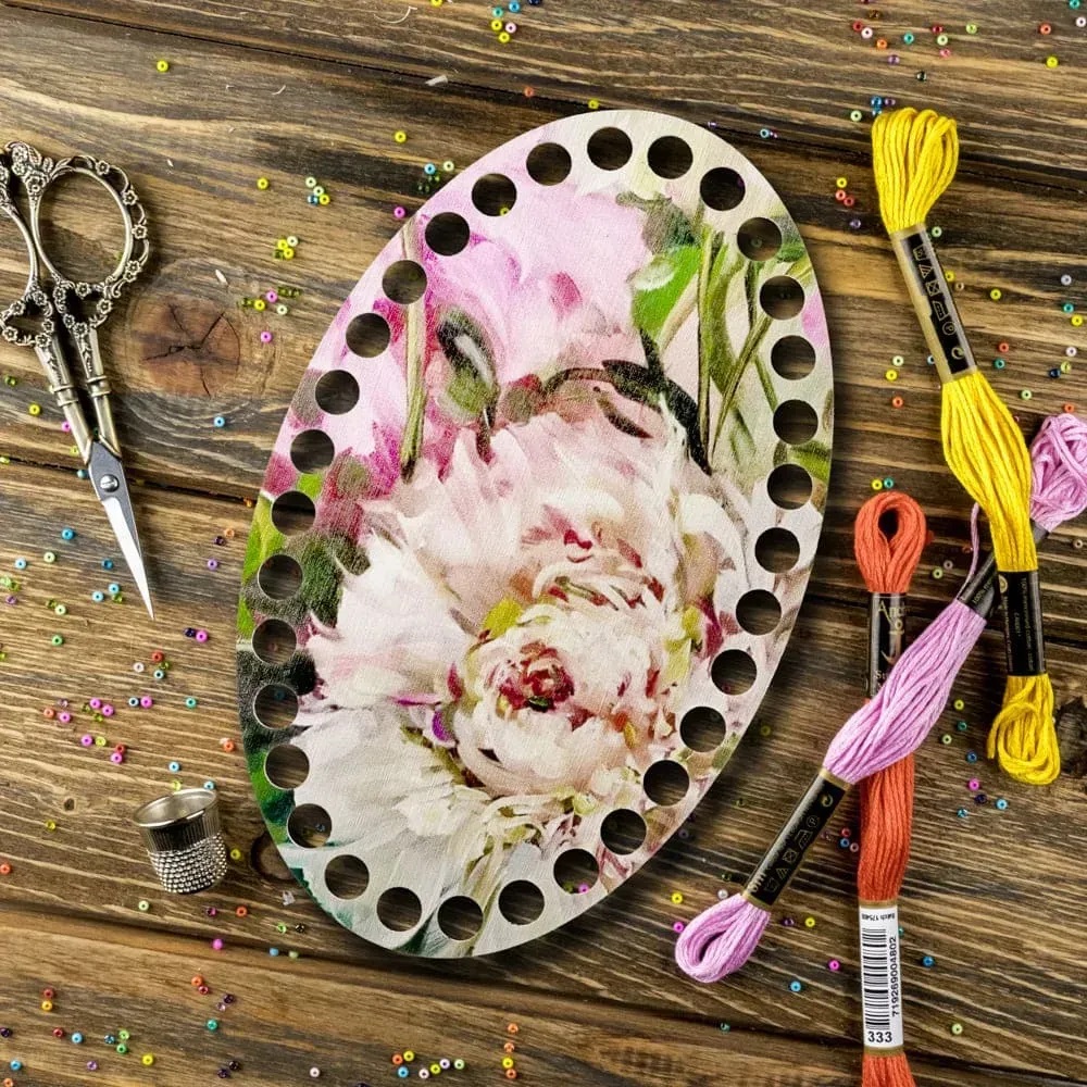 FLZ(P)-049 Peonies, Oval  Thread organizer  by Woodland Crafts