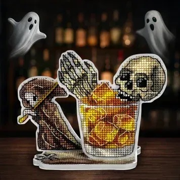FLX-124  “Skull Cocktail” - Plastic Cross-Stitch Kit by Wonderland Crafts 