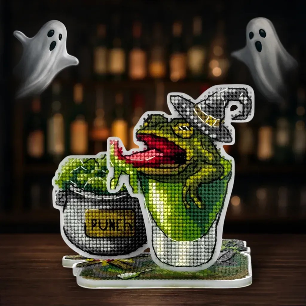 FLX-125 “Frog Cocktail” - Plastic Cross-Stitch Kit by Wonderland Crafts 